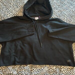 YITTY Black Boxy Cropped Hoodie with Subtle Logo